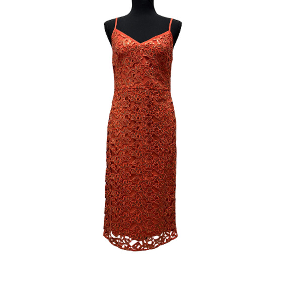 KAREN MILLEN Orange Lace Sequin Midi Dress US 6 Cocktail - Picture 2 of 12